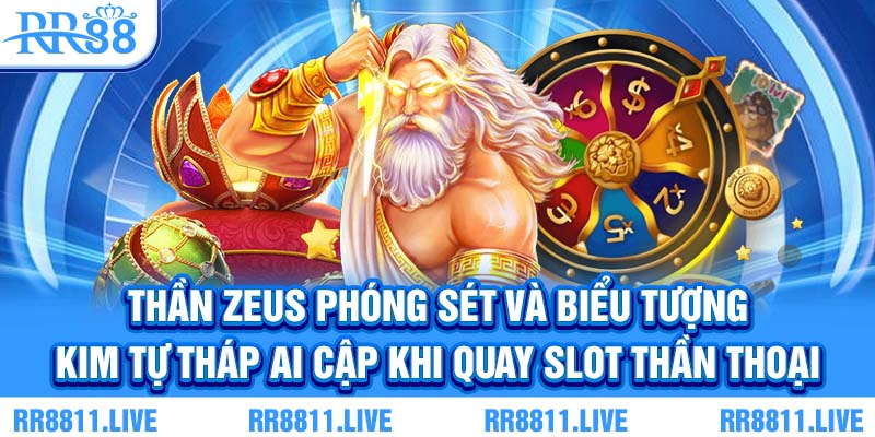 Thần Zeus phóng sét và biểu tượng kim tự tháp Ai Cập khi quay slot thần thoại